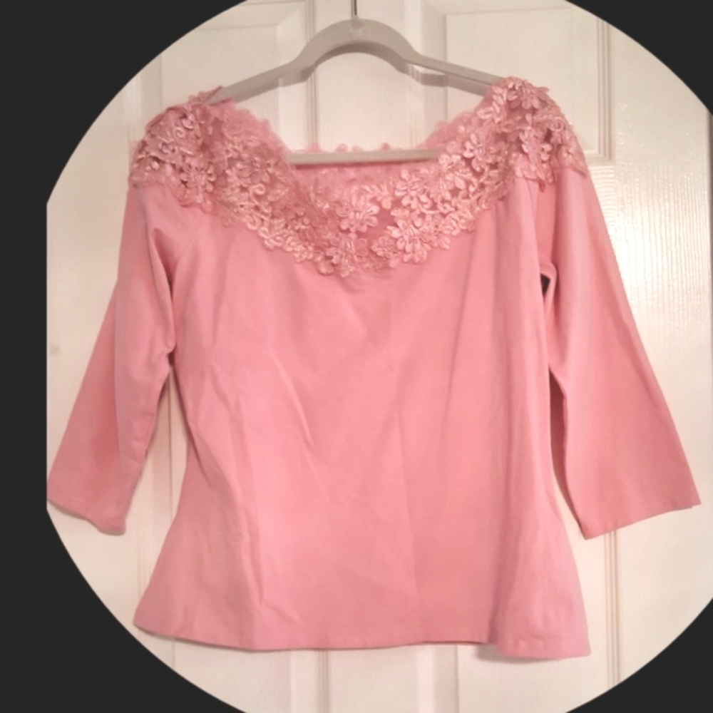 Boston Proper Pink Embellished 3/4 Sleeve Blouse XL NWOT